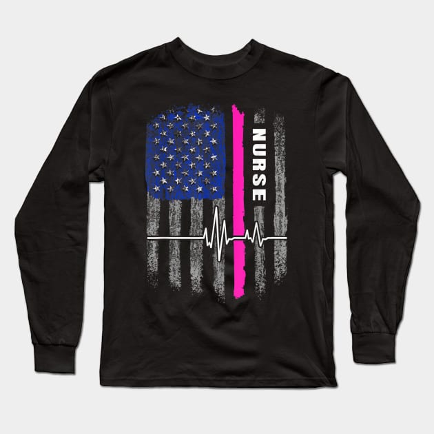 American Flag Patriotic Nurse Week Nursing Gift Long Sleeve T-Shirt by dannetee